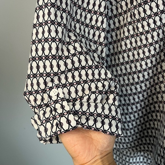 Jones New York long roll tab sleeve front pockets v neck blouse brown pink XL - Picture 5 of 8